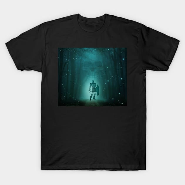 Skeleton Warrior Grim Reaper Death Forest T-Shirt by Wanderer Bat